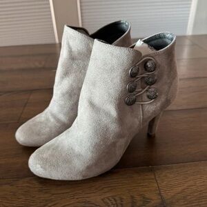 Rialto Gray Ankle Booties with Button Accents